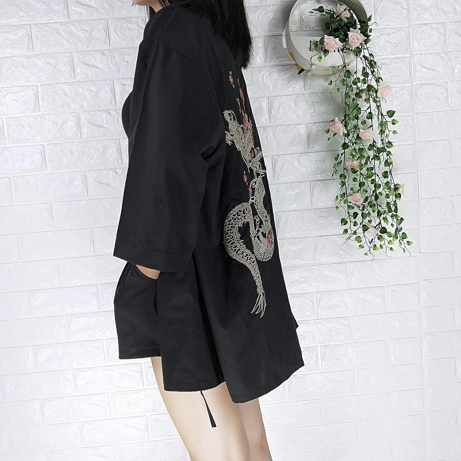 LAI MENG FIVE CATS Women's Summer Cardigan Lightweight Kimono Floral Print Loose Cover up Casual Tops
