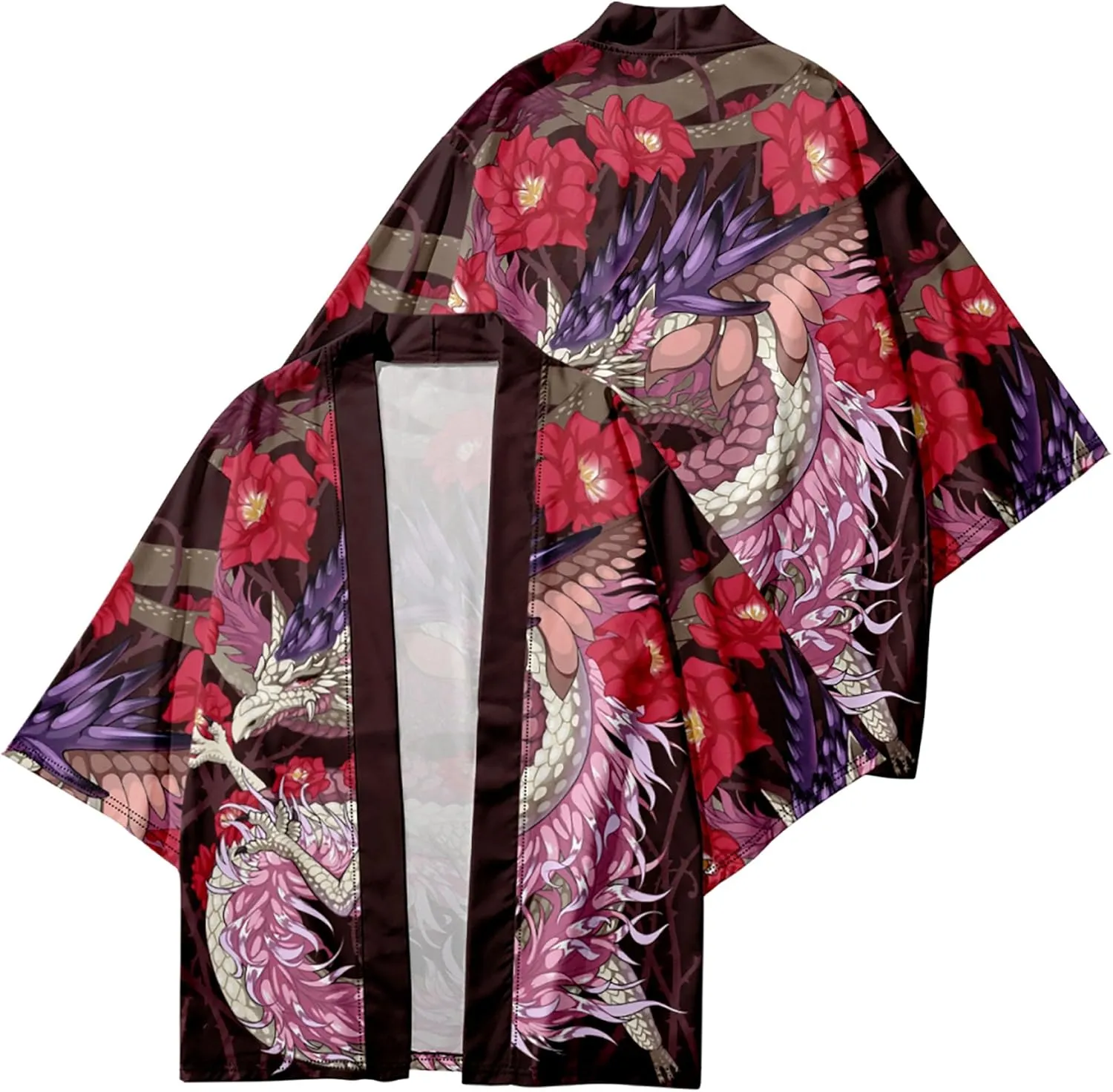 LAI MENG FIVE CATS Women's Summer Cardigan Lightweight Kimono Floral Print Loose Cover up Casual Tops
