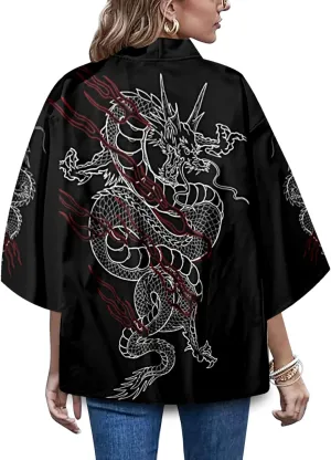 LAI MENG FIVE CATS Women's Summer Cardigan Lightweight Kimono Floral Print Loose Cover up Casual Tops
