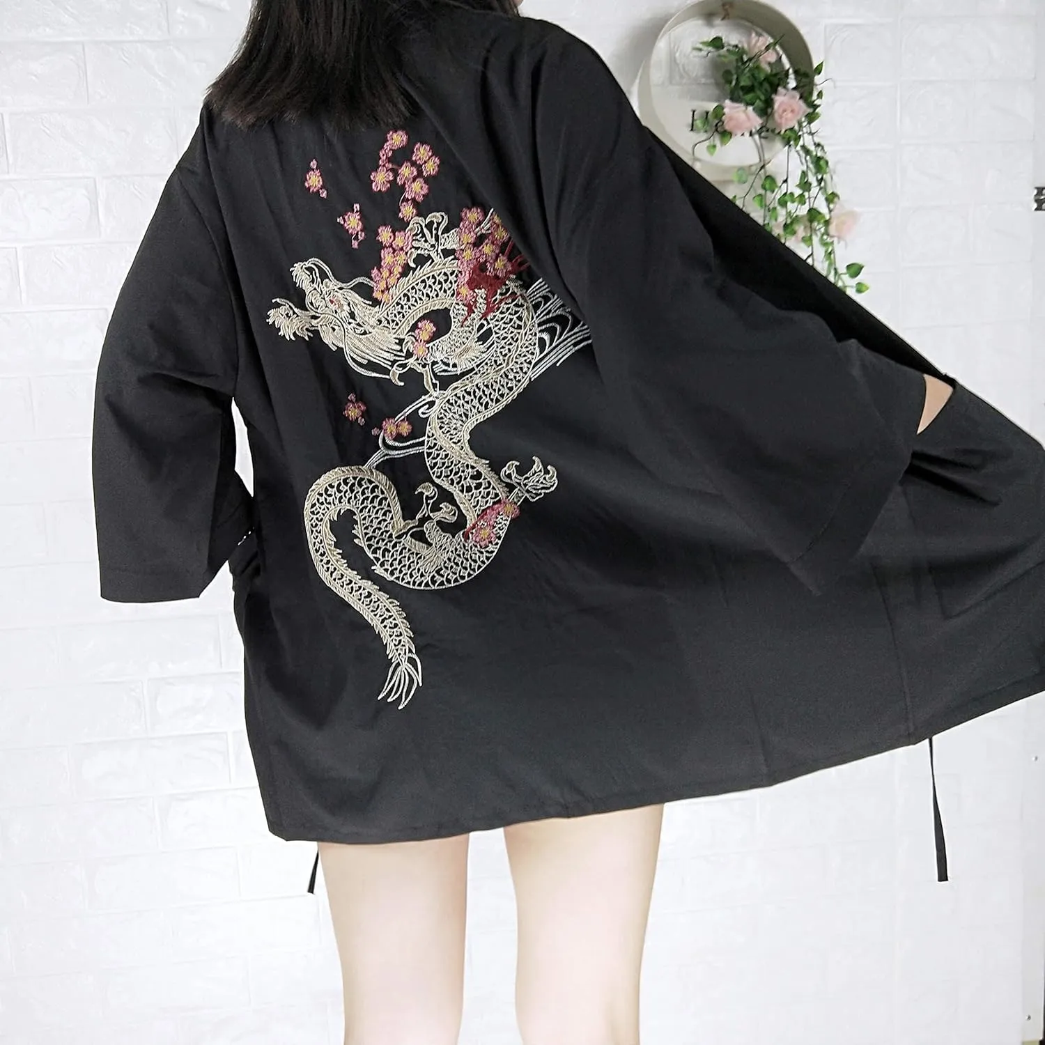 LAI MENG FIVE CATS Women's Summer Cardigan Lightweight Kimono Floral Print Loose Cover up Casual Tops