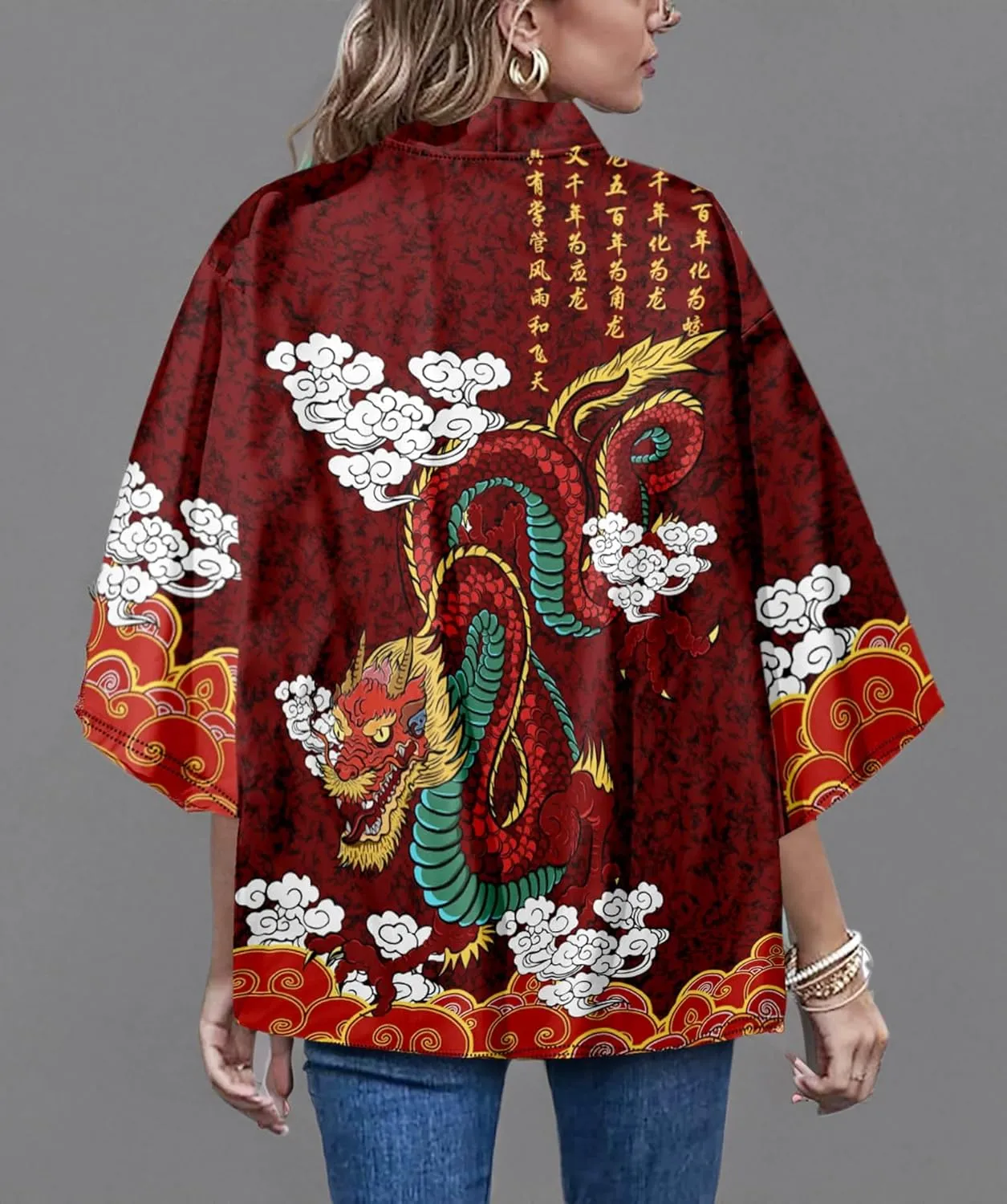 LAI MENG FIVE CATS Women's Summer Cardigan Lightweight Kimono Floral Print Loose Cover up Casual Tops
