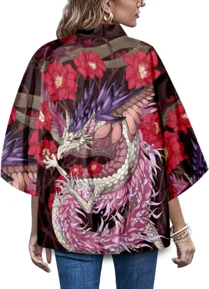 LAI MENG FIVE CATS Women's Summer Cardigan Lightweight Kimono Floral Print Loose Cover up Casual Tops