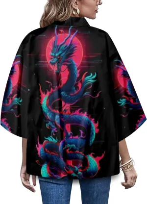 LAI MENG FIVE CATS Women's Summer Cardigan Lightweight Kimono Floral Print Loose Cover up Casual Tops