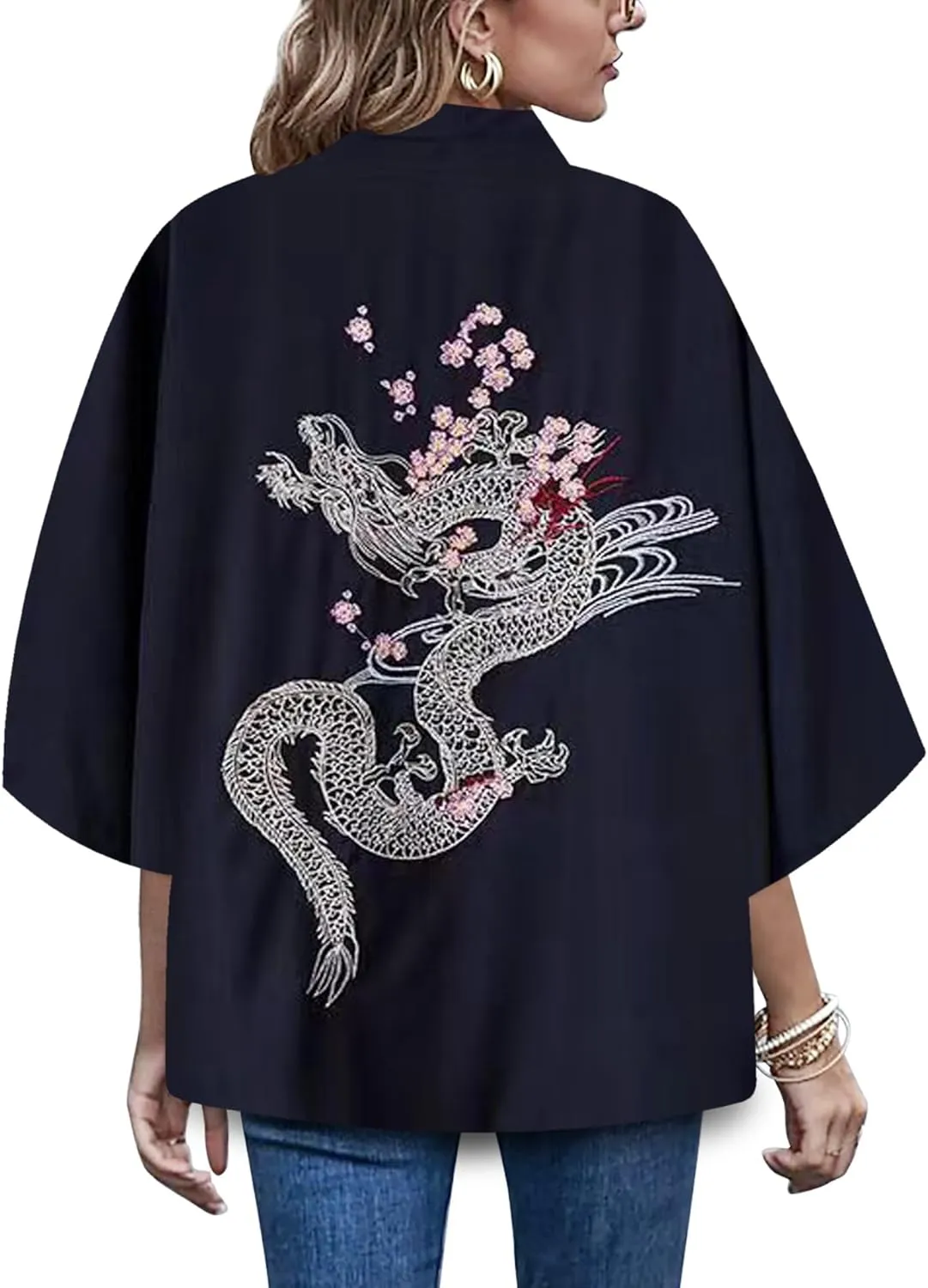 LAI MENG FIVE CATS Women's Summer Cardigan Lightweight Kimono Floral Print Loose Cover up Casual Tops