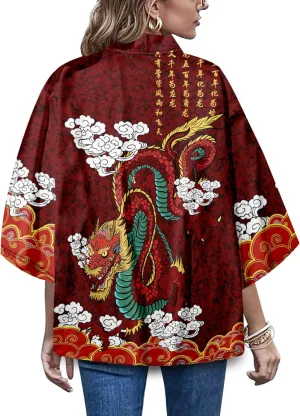 LAI MENG FIVE CATS Women's Summer Cardigan Lightweight Kimono Floral Print Loose Cover up Casual Tops