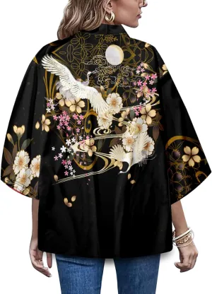LAI MENG FIVE CATS Women's Summer Cardigan Lightweight Kimono Floral Print Loose Cover up Casual Tops