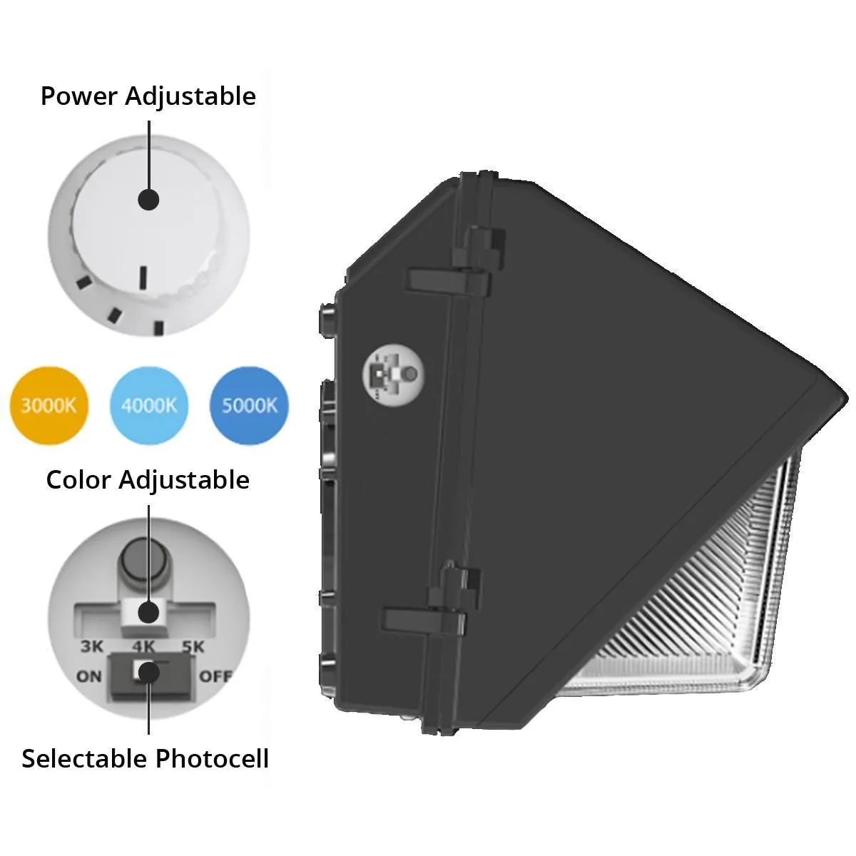 LED Wall Pack With Photocell, 40 Watts, Adjustable, 5700 Lumens, 30K/40K/50K, 120-277V