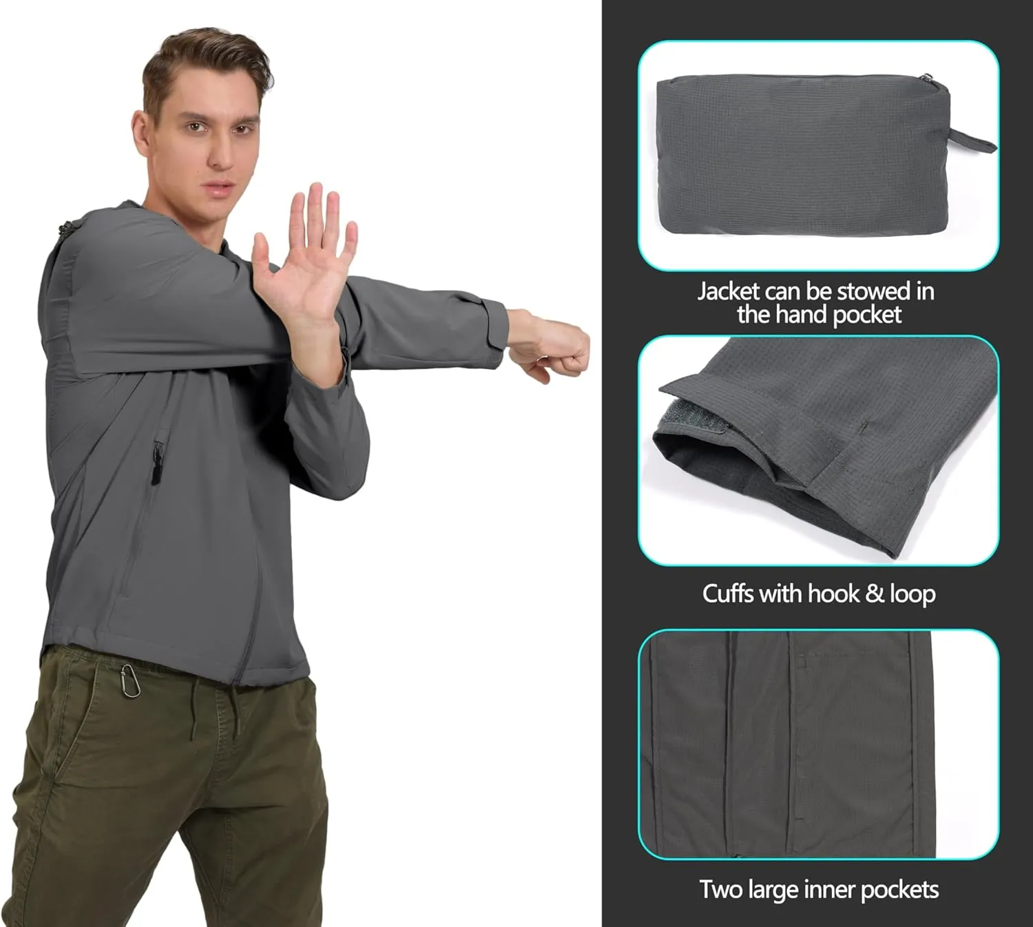 Little Donkey Andy Men's UPF 50  Sun Protection Jackets Stretch Breathable Hoodie Summer Shirts for Hiking