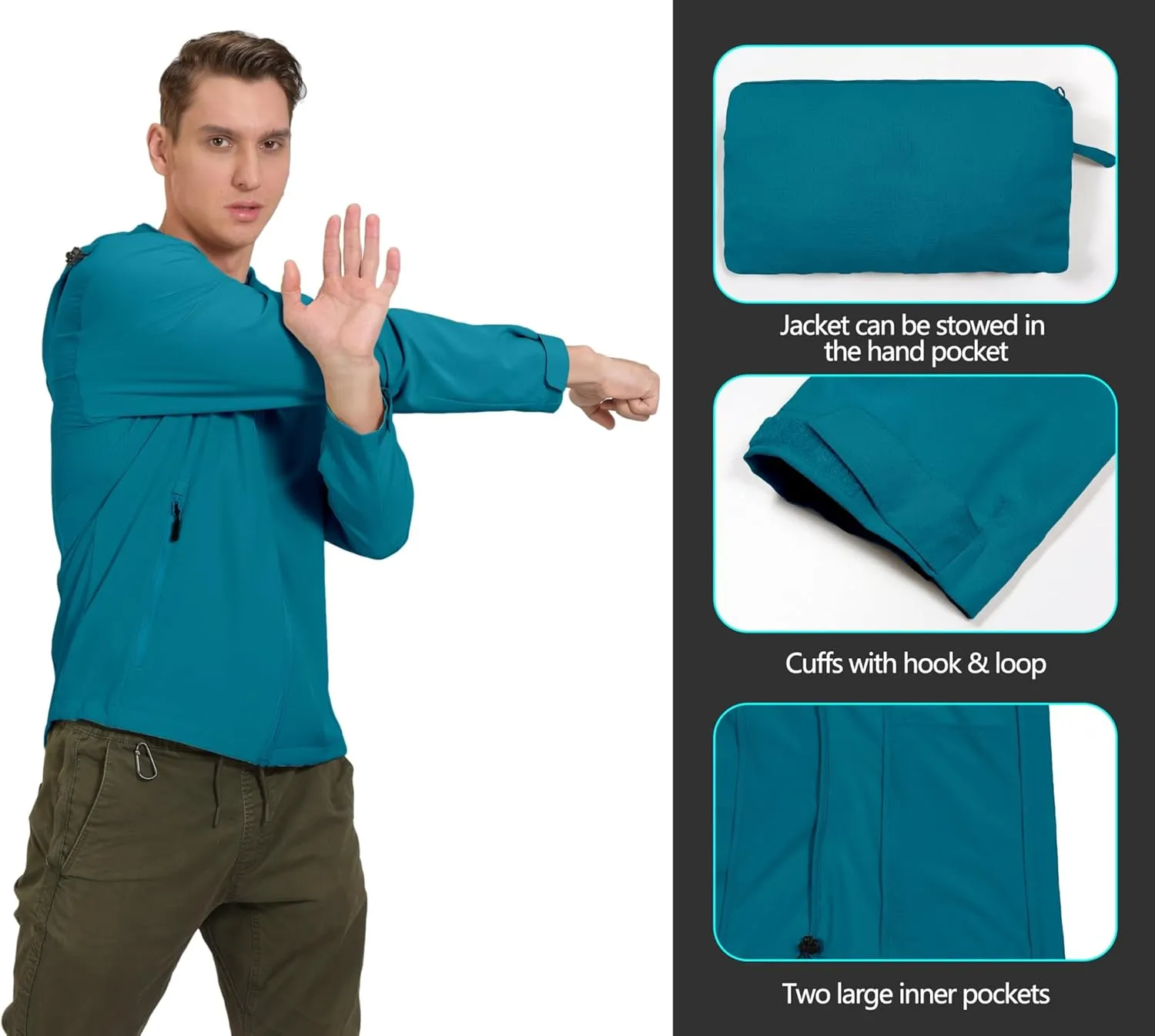Little Donkey Andy Men's UPF 50  Sun Protection Jackets Stretch Breathable Hoodie Summer Shirts for Hiking