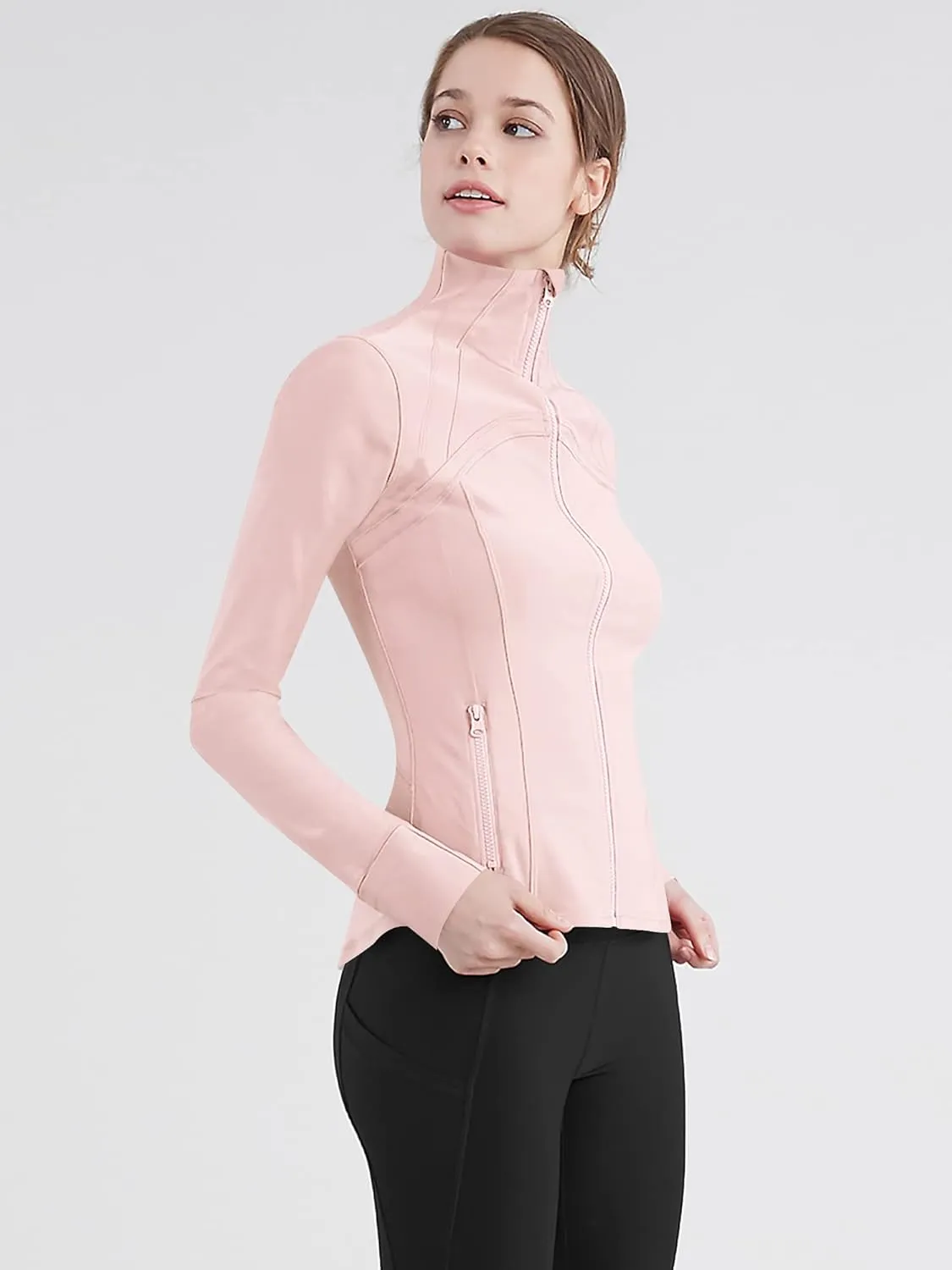 Lock and Love Women's Full Zip-up Yoga Workout Running Track Jacket with Thumb Holes