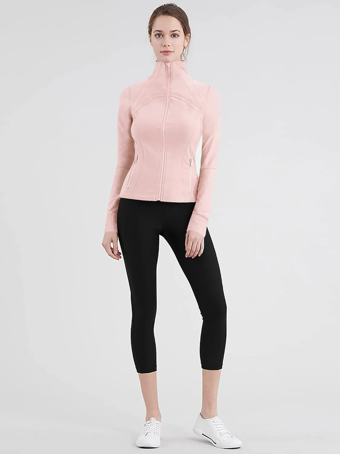 Lock and Love Women's Full Zip-up Yoga Workout Running Track Jacket with Thumb Holes