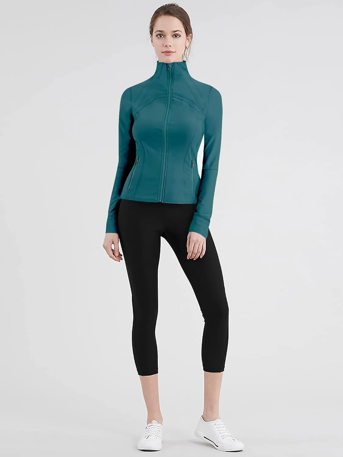 Lock and Love Women's Full Zip-up Yoga Workout Running Track Jacket with Thumb Holes