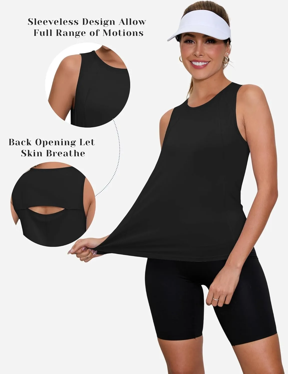 Loovoo Women's Workout Tank Tops Loose Fit Open Back Running Shirts Sleeveless Quick Dry Athletic Gym Yoga Top