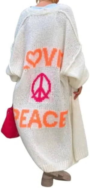 MAICOSY Women's Love Peace Graphic Oversized Cardigan Long Sleeve