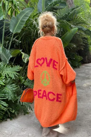 MAICOSY Women's Love Peace Graphic Oversized Cardigan Long Sleeve