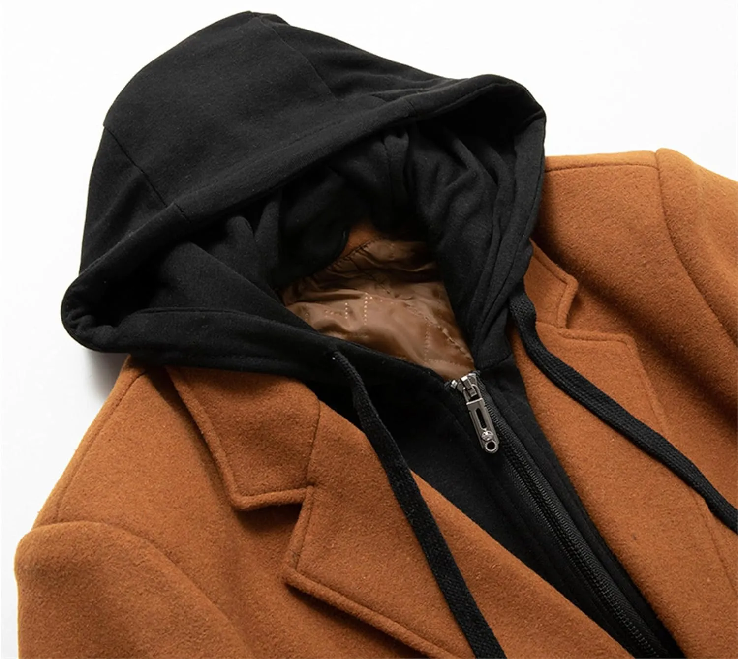 Maiyifu-GJ Men's Removable Hooded Wool Blend Overcoat Winter Single Breasted Trench Coats Casual Warm Classic Pea Jacket