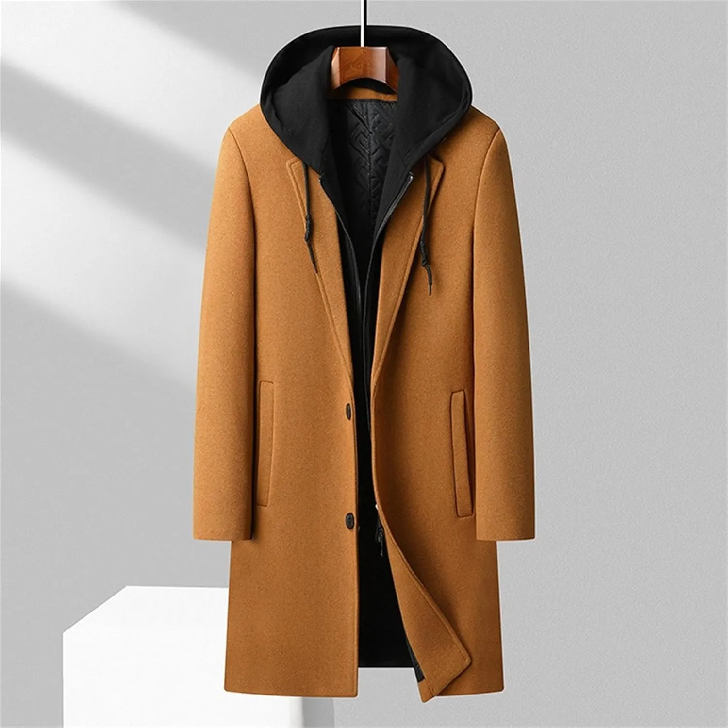 Maiyifu-GJ Men's Removable Hooded Wool Blend Overcoat Winter Single Breasted Trench Coats Casual Warm Classic Pea Jacket