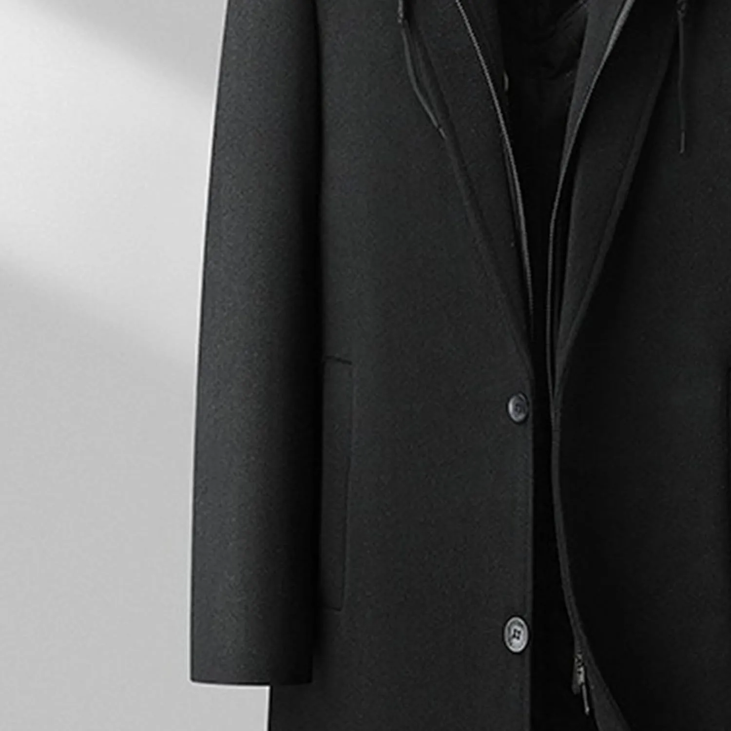 Maiyifu-GJ Men's Removable Hooded Wool Blend Overcoat Winter Single Breasted Trench Coats Casual Warm Classic Pea Jacket
