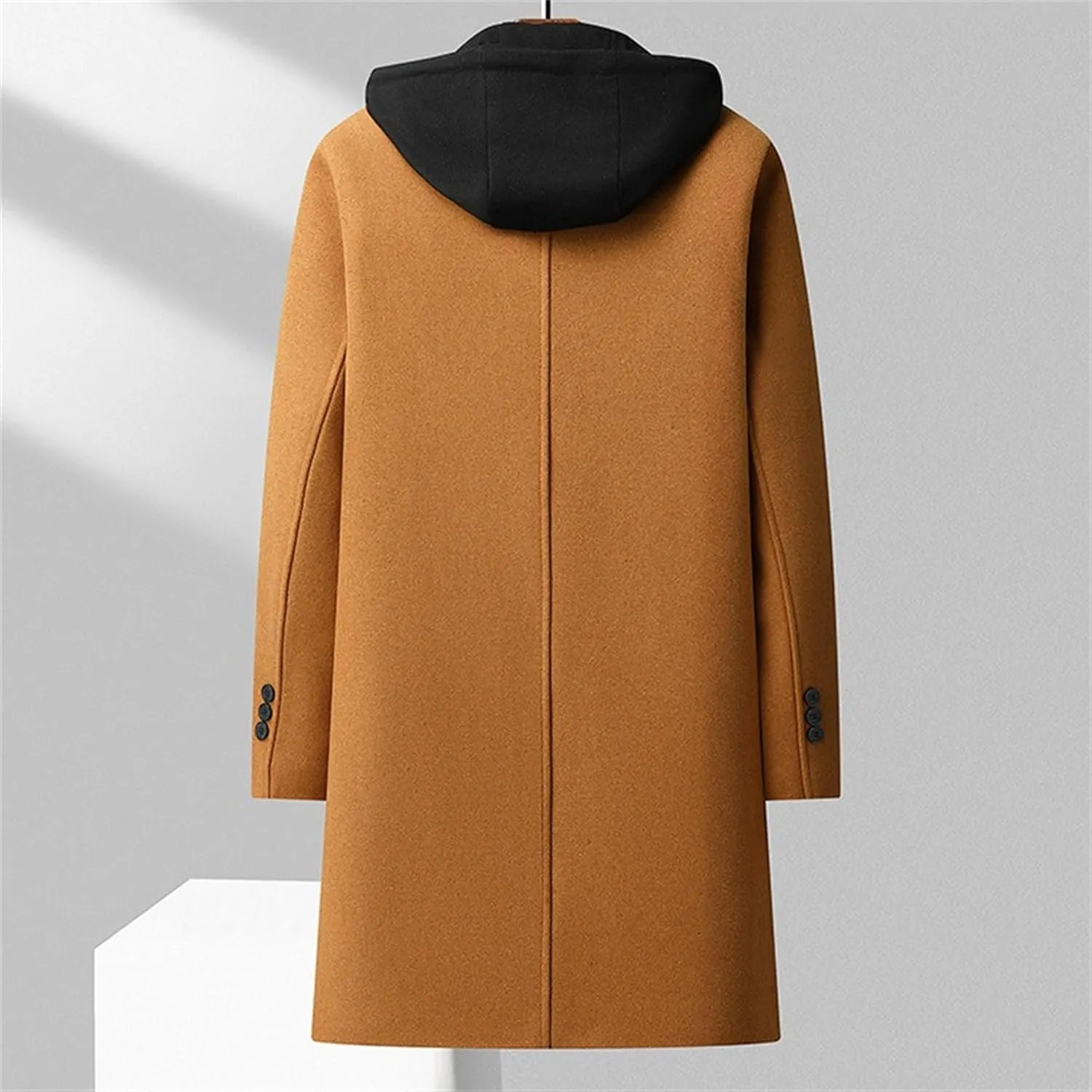 Maiyifu-GJ Men's Removable Hooded Wool Blend Overcoat Winter Single Breasted Trench Coats Casual Warm Classic Pea Jacket