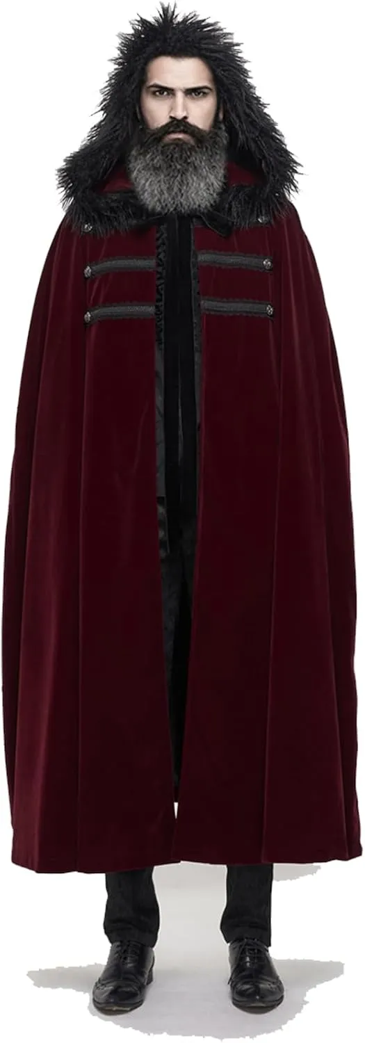 Medieval Hooded Cloak Robe Fur Collar Renaissance Kings Cape With Hood Gothic Halloween Sorcerer Costume