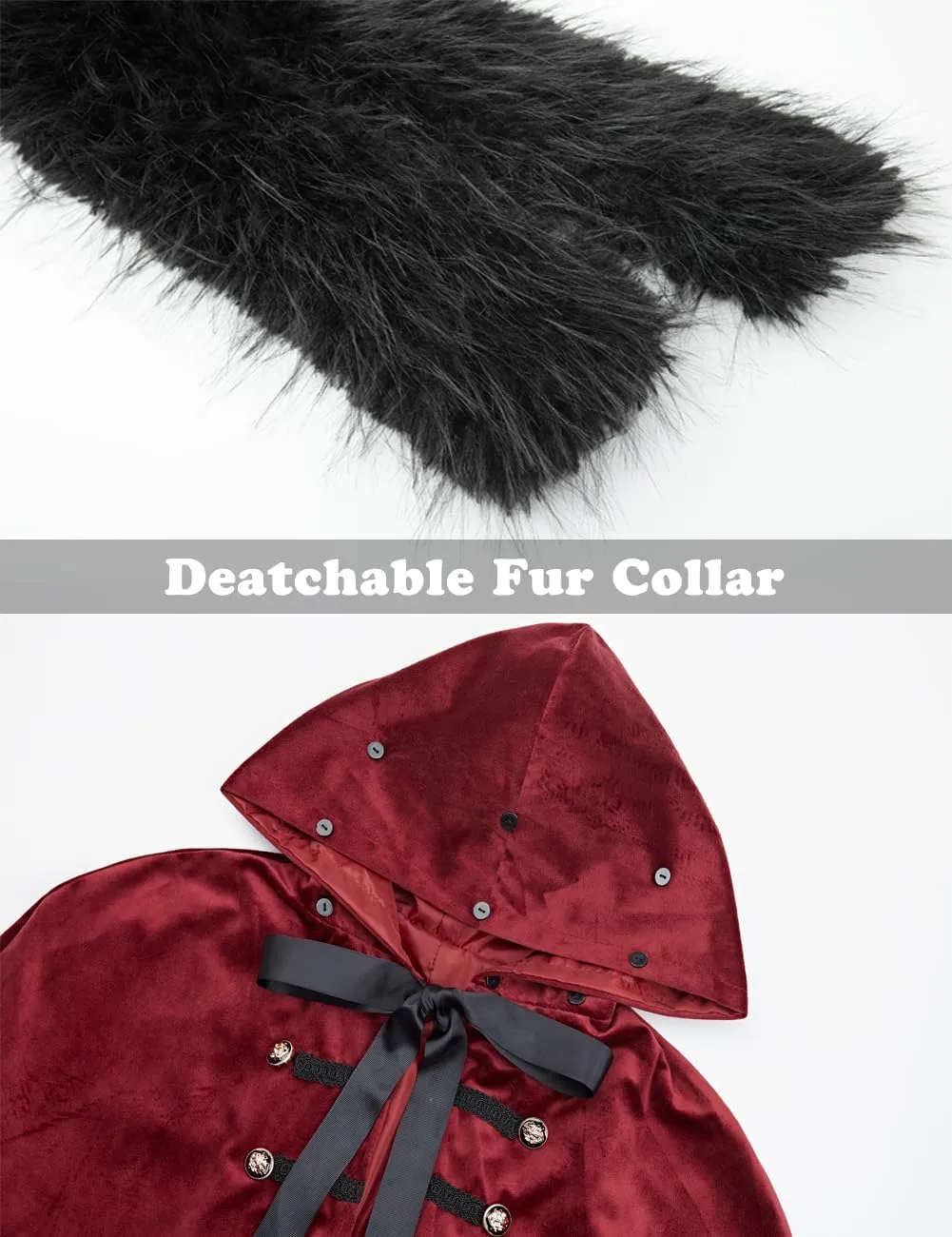 Medieval Hooded Cloak Robe Fur Collar Renaissance Kings Cape With Hood Gothic Halloween Sorcerer Costume