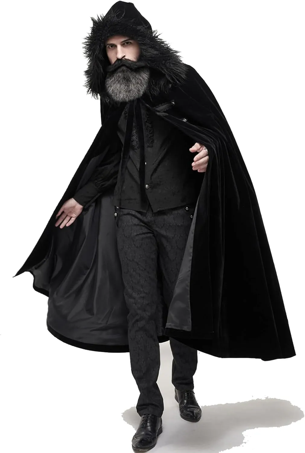 Medieval Hooded Cloak Robe Fur Collar Renaissance Kings Cape With Hood Gothic Halloween Sorcerer Costume