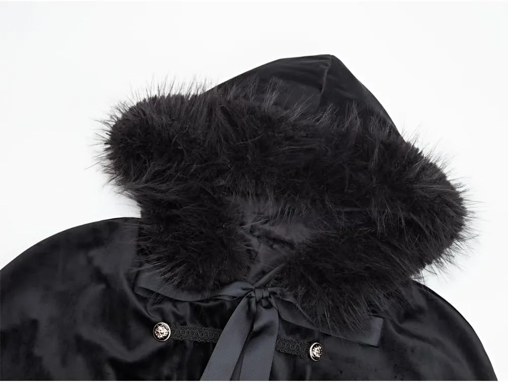 Medieval Hooded Cloak Robe Fur Collar Renaissance Kings Cape With Hood Gothic Halloween Sorcerer Costume