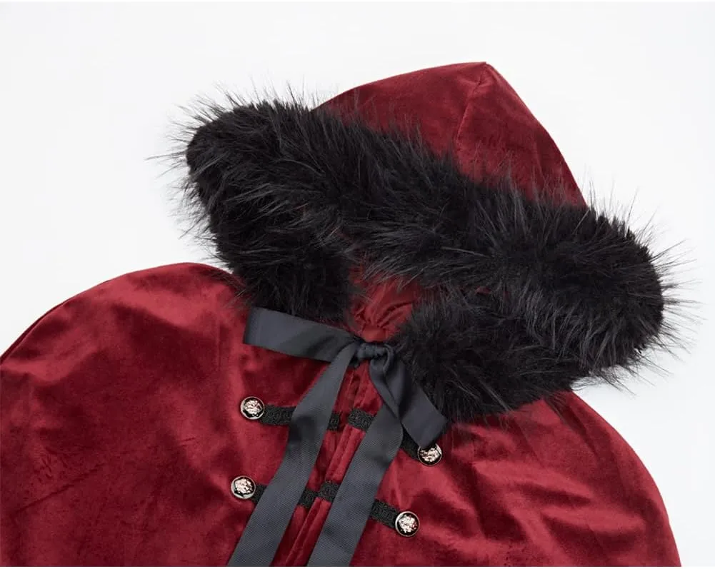 Medieval Hooded Cloak Robe Fur Collar Renaissance Kings Cape With Hood Gothic Halloween Sorcerer Costume