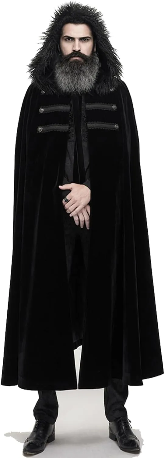 Medieval Hooded Cloak Robe Fur Collar Renaissance Kings Cape With Hood Gothic Halloween Sorcerer Costume