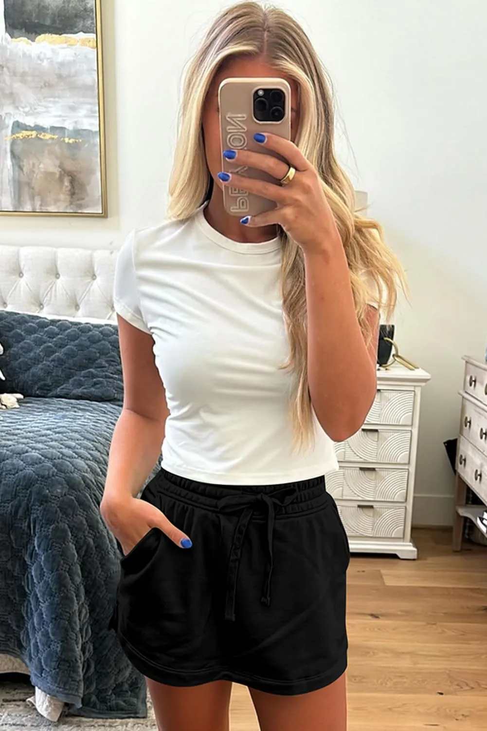 Melliflo Womens Summer Casual Lounge Shorts Workout Jersey Skort French Terry Drawstring Mini Skort with Pockets