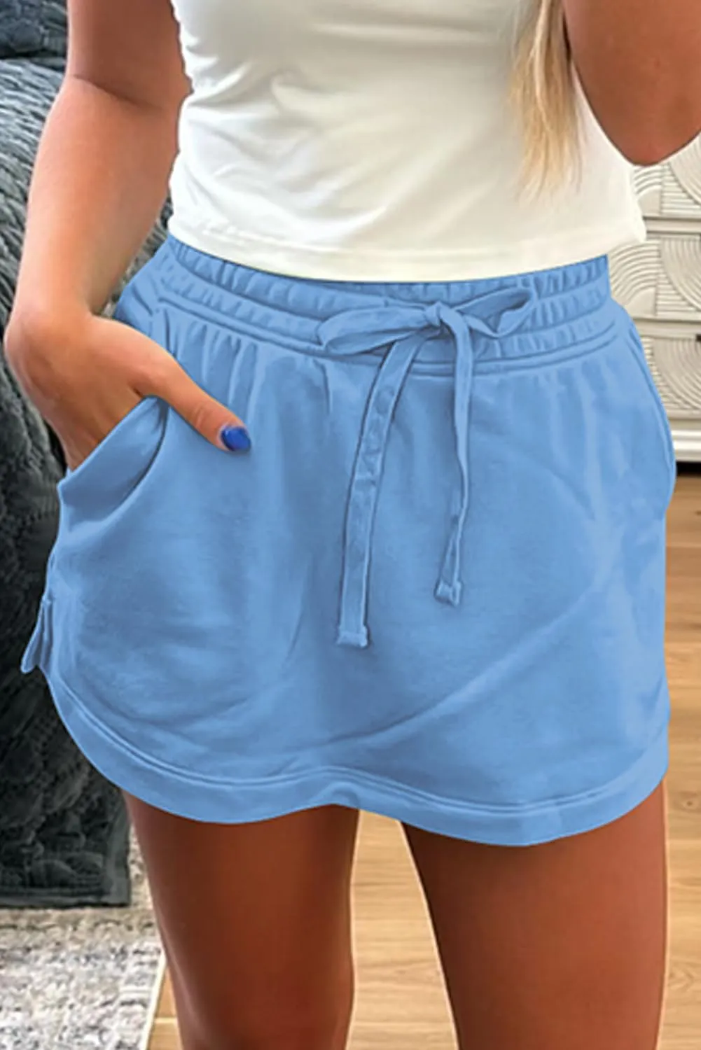 Melliflo Womens Summer Casual Lounge Shorts Workout Jersey Skort French Terry Drawstring Mini Skort with Pockets