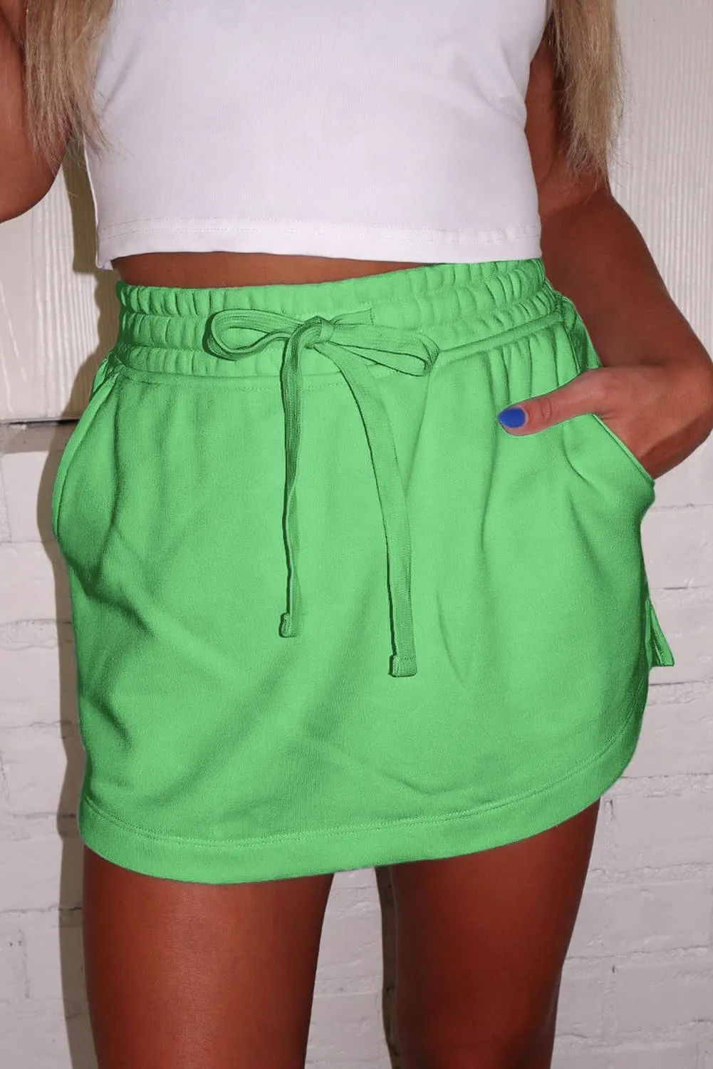Melliflo Womens Summer Casual Lounge Shorts Workout Jersey Skort French Terry Drawstring Mini Skort with Pockets