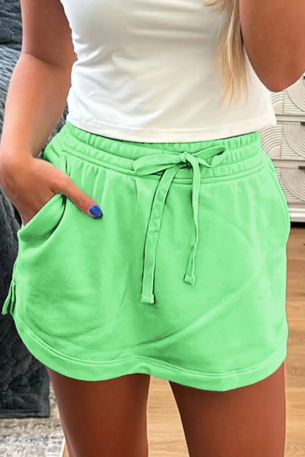 Melliflo Womens Summer Casual Lounge Shorts Workout Jersey Skort French Terry Drawstring Mini Skort with Pockets