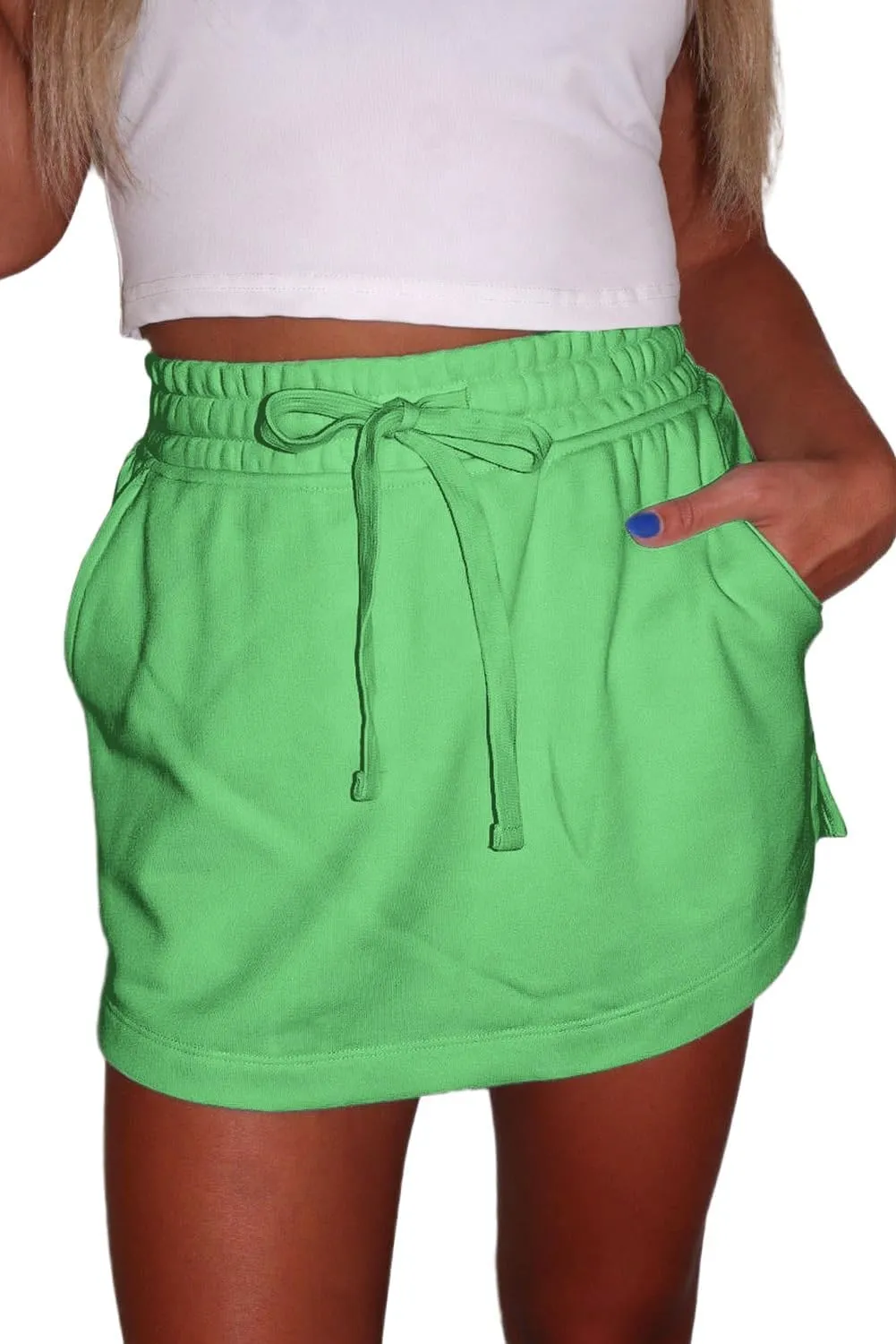 Melliflo Womens Summer Casual Lounge Shorts Workout Jersey Skort French Terry Drawstring Mini Skort with Pockets