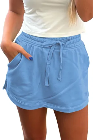 Melliflo Womens Summer Casual Lounge Shorts Workout Jersey Skort French Terry Drawstring Mini Skort with Pockets