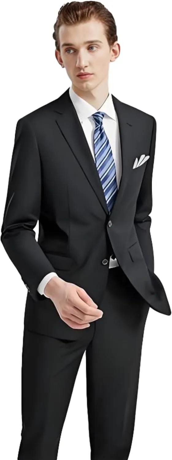 Men's 2 Piece Slim Fit Suit Set, Two Button Tuxedo for Wedding and Prom, Includes Blazer Jacket, Pants & Tie