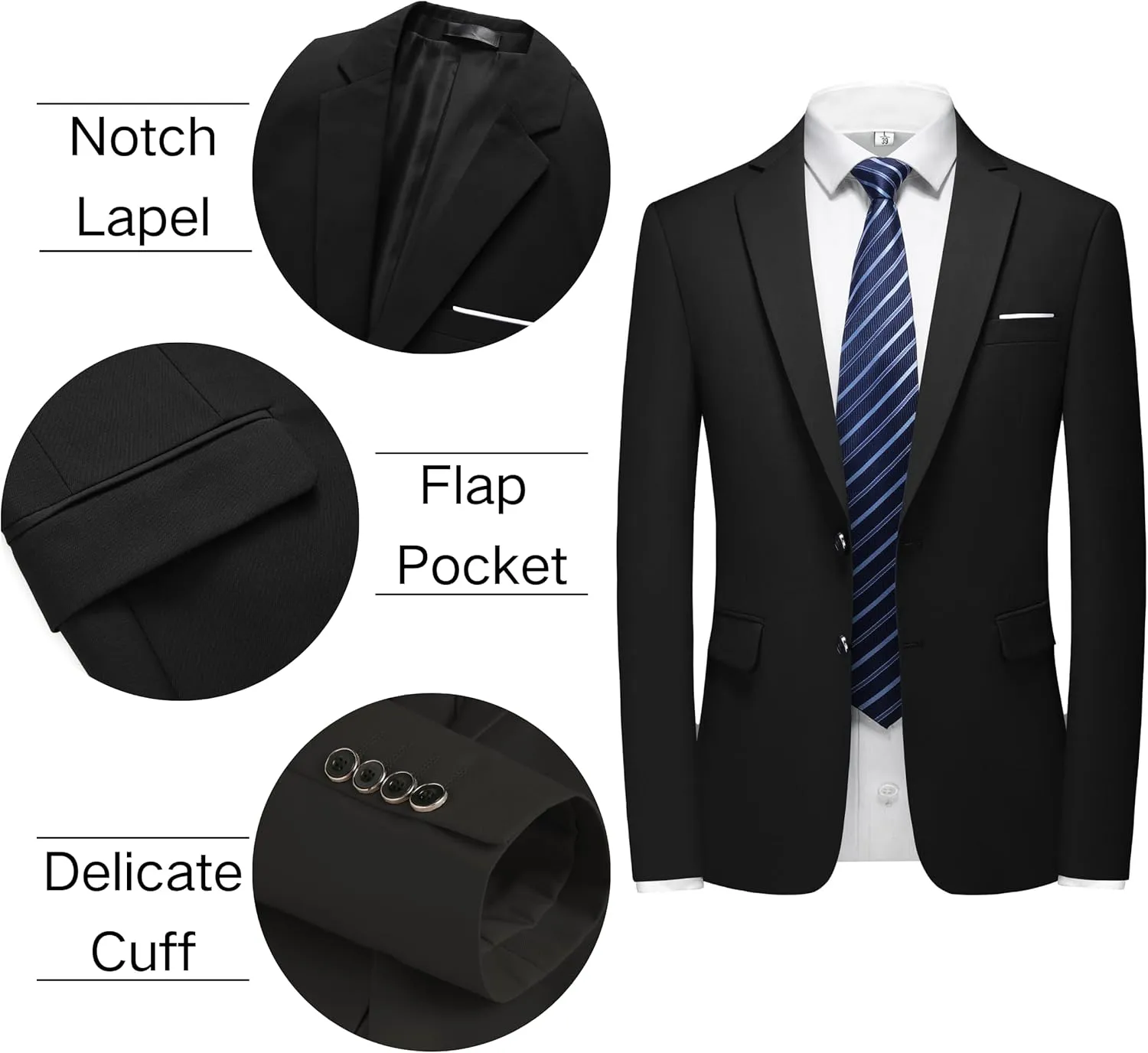 Men's 2 Piece Slim Fit Suit Set, Two Button Tuxedo for Wedding and Prom, Includes Blazer Jacket, Pants & Tie