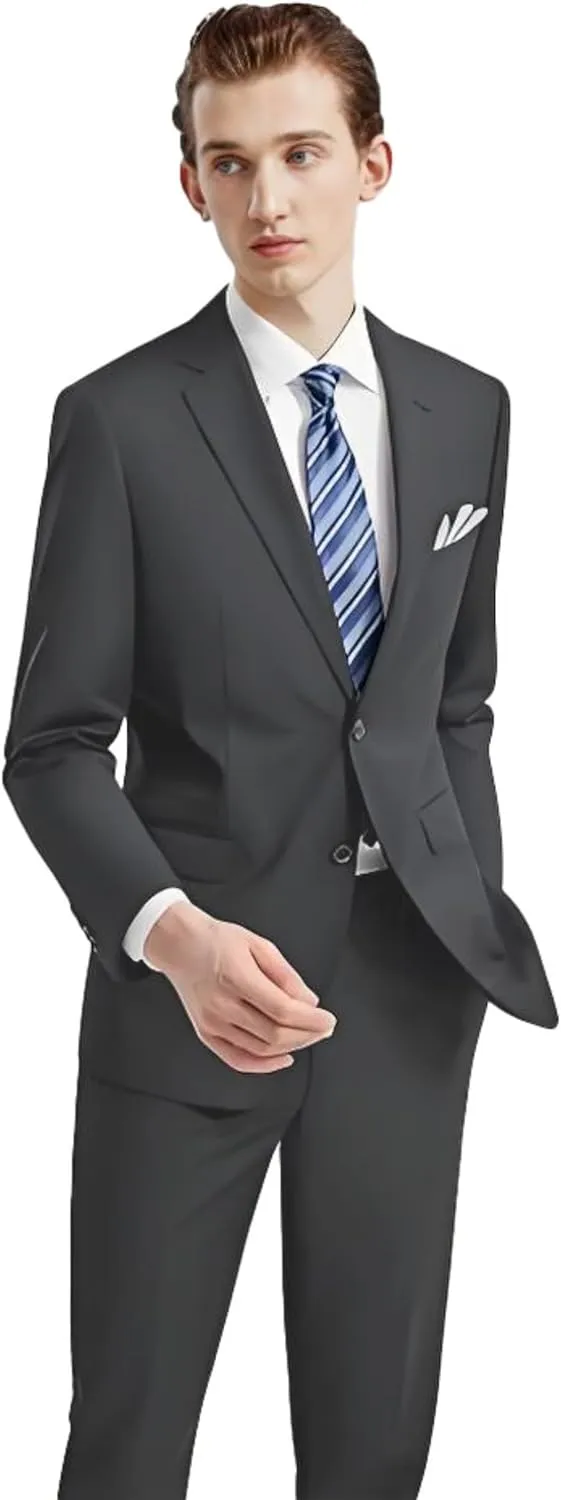Men's 2 Piece Slim Fit Suit Set, Two Button Tuxedo for Wedding and Prom, Includes Blazer Jacket, Pants & Tie