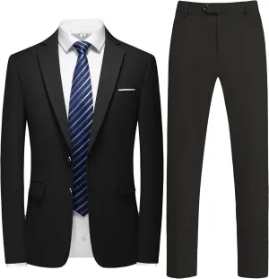 Men's 2 Piece Slim Fit Suit Set, Two Button Tuxedo for Wedding and Prom, Includes Blazer Jacket, Pants & Tie