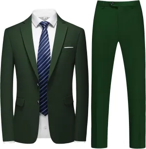 Men's 2 Piece Slim Fit Suit Set, Two Button Tuxedo for Wedding and Prom, Includes Blazer Jacket, Pants & Tie