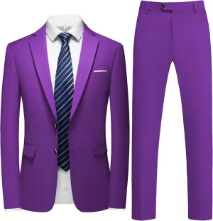 Men's 2 Piece Slim Fit Suit Set, Two Button Tuxedo for Wedding and Prom, Includes Blazer Jacket, Pants & Tie