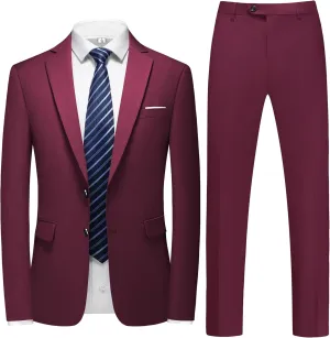 Men's 2 Piece Slim Fit Suit Set, Two Button Tuxedo for Wedding and Prom, Includes Blazer Jacket, Pants & Tie