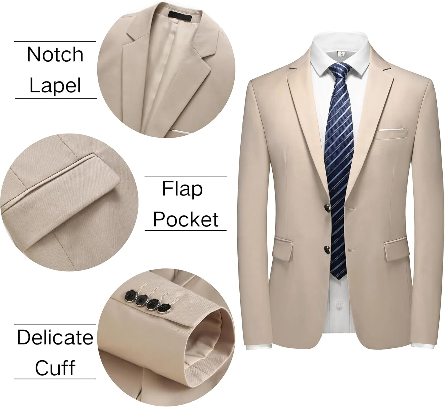 Men's 2 Piece Slim Fit Suit Set, Two Button Tuxedo for Wedding and Prom, Includes Blazer Jacket, Pants & Tie