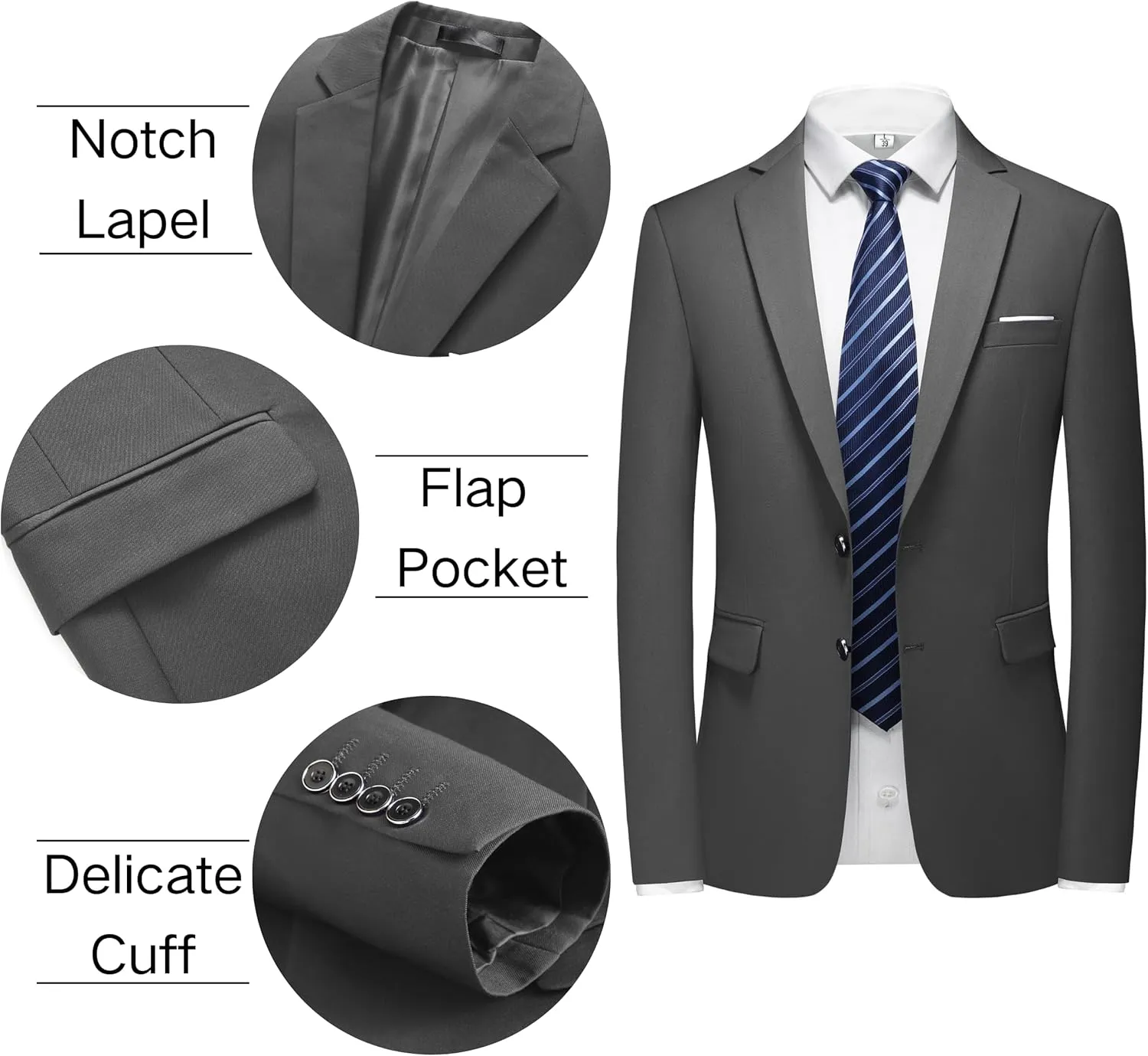 Men's 2 Piece Slim Fit Suit Set, Two Button Tuxedo for Wedding and Prom, Includes Blazer Jacket, Pants & Tie