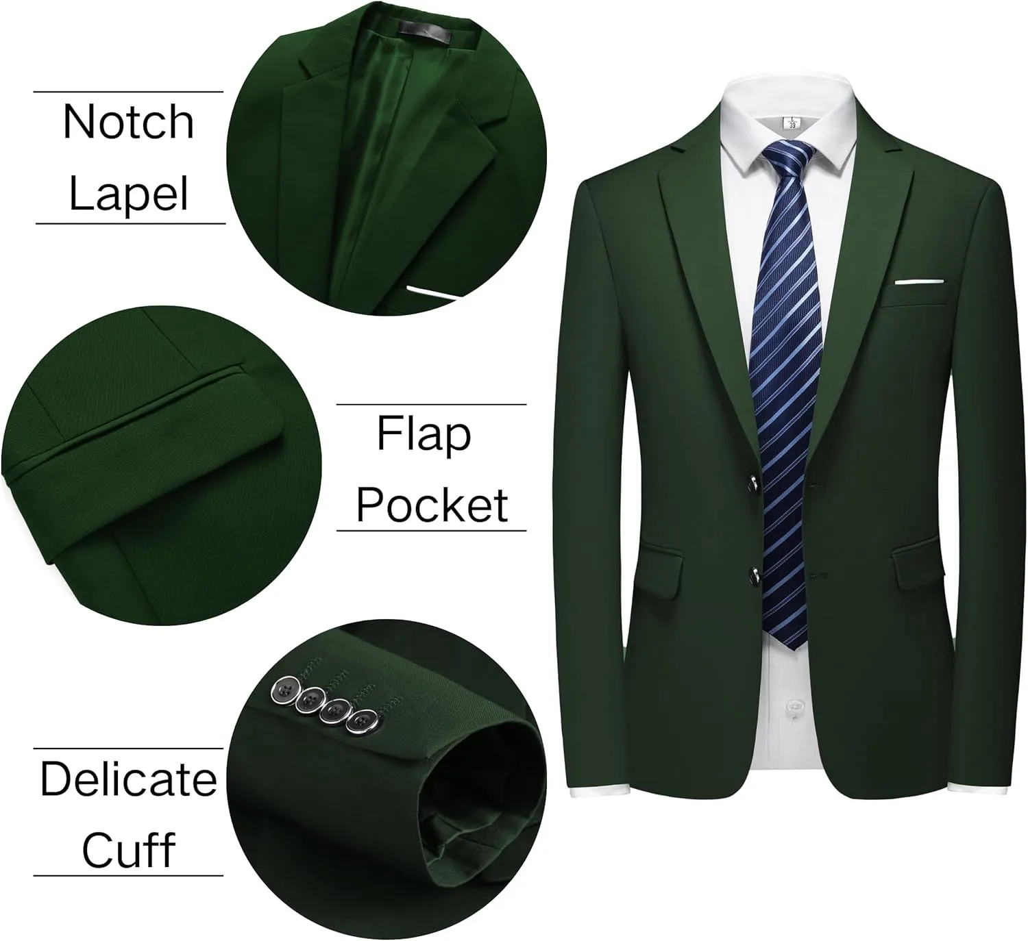 Men's 2 Piece Slim Fit Suit Set, Two Button Tuxedo for Wedding and Prom, Includes Blazer Jacket, Pants & Tie