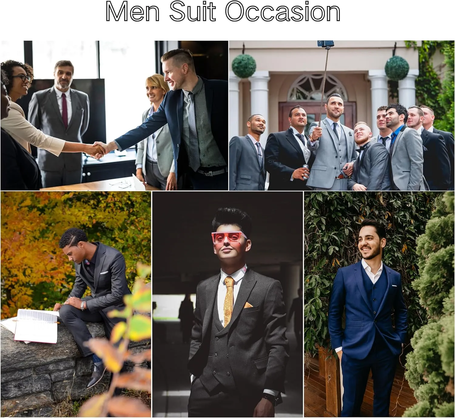 Men's 2 Piece Slim Fit Suit Set, Two Button Tuxedo for Wedding and Prom, Includes Blazer Jacket, Pants & Tie