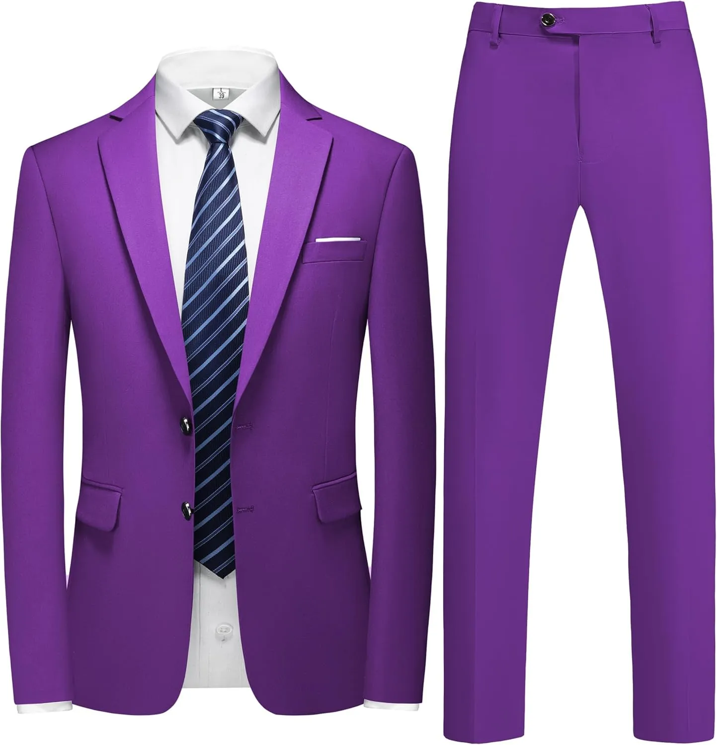 Men's 2 Piece Slim Fit Suit Set, Two Button Tuxedo for Wedding and Prom, Includes Blazer Jacket, Pants & Tie