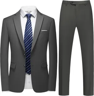 Men's 2 Piece Slim Fit Suit Set, Two Button Tuxedo for Wedding and Prom, Includes Blazer Jacket, Pants & Tie