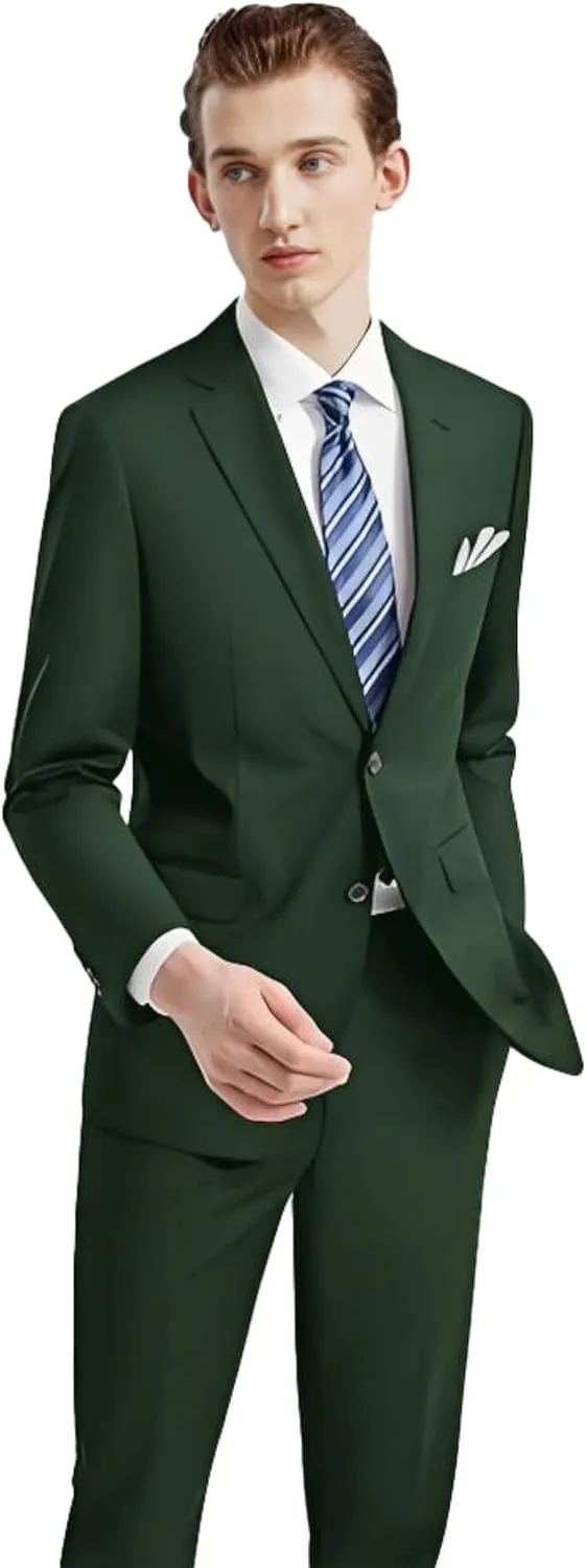 Men's 2 Piece Slim Fit Suit Set, Two Button Tuxedo for Wedding and Prom, Includes Blazer Jacket, Pants & Tie
