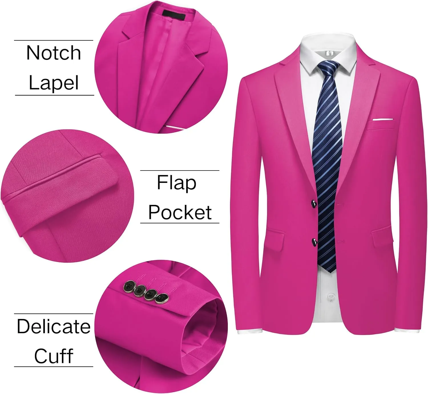 Men's 2 Piece Slim Fit Suit Set, Two Button Tuxedo for Wedding and Prom, Includes Blazer Jacket, Pants & Tie